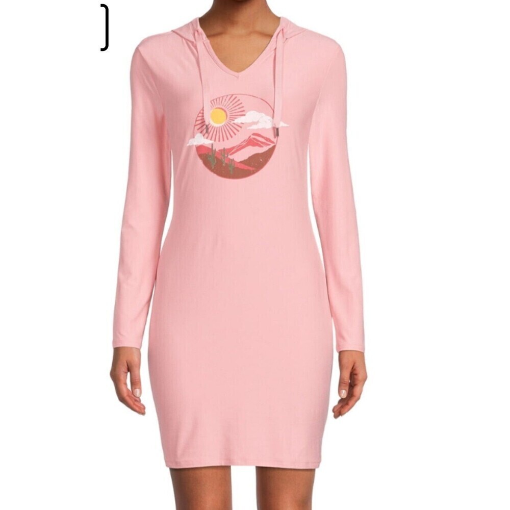 No Boundaries Bodycon Dress Size XL Color pink Hooded Stretch Long sleeve